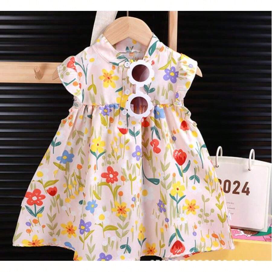 Vestido para niña de verano de niña, Vestido de niña estampado floral en estilo A, vestido de princesa lindo y voluminoso para el verano - Floral - Ver 1