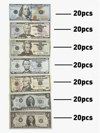 1/20 Prop Fake Banknotes, Raise Currency Awareness, Christmas Party Props, Party Supplies, Party Decorations, Replica Printed Banknotes, Fake US Dollar Bills, Fake Currency, Entertainment Props, Movie Props, Magic Show Props, Pranks (Random Styles And Fonts Delivered)