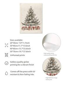 1 pieza Impresión de arte en lienzo de Navidad, decoración navideña para el hogar, póster de estilo vintage para sala de estar, dormitorio, pasillo - Sin marco
