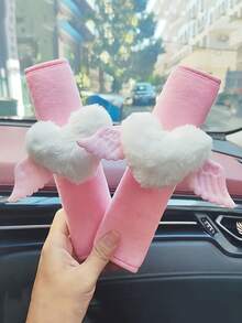 1pc/2pcs Car Seat Belt Cushion Cover Heart-Shaped Wing Decoration Car Seat Belt Decoration Cover Soft And Comfortable