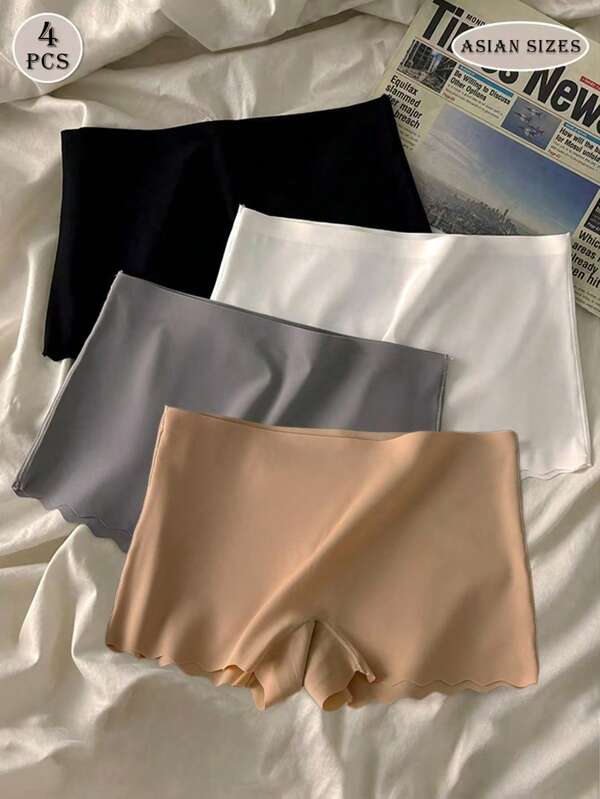 4 piezas Pantalones cortos de seda con cintura media cómodos y sin costuras para mujeres, pantalones cortos deslizantes antirroces para el verano