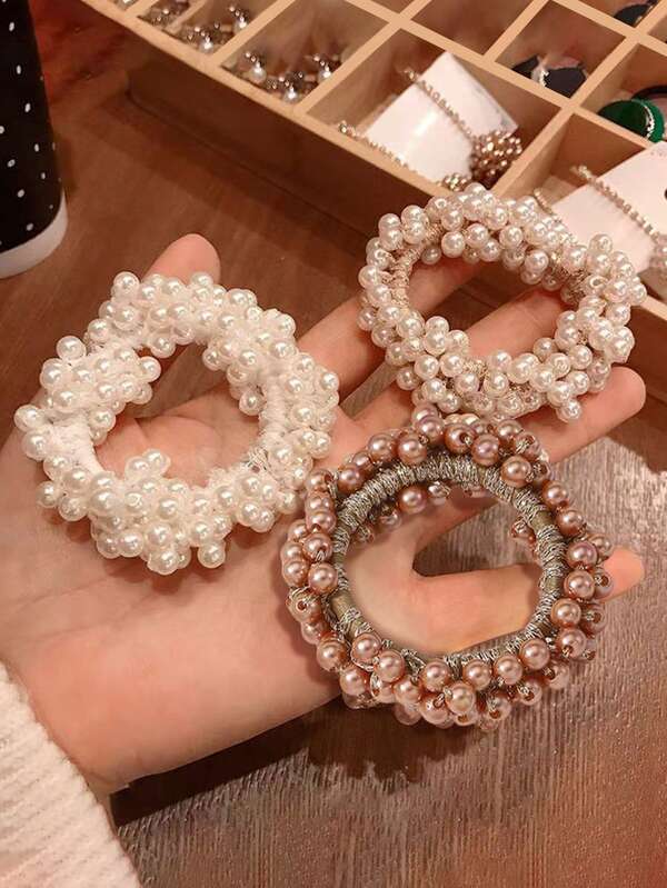 3 قطع مجموعة أربطة شعر مزينة بخرز اصطناعي بتصميم بسيط، إكسسوارات شعر يومية عادية، خفيفة الوزن، هدية مثالية للفتيات الصغيرات، حاملات ذيل الحصان، أربطة شعر، حبال شعر