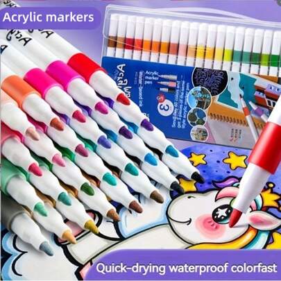 1 Set Of 12/24/36/48/60 Colors Single-Head Quick-Drying Cotton Core Ceramic Painting Brushes, Painting, Graffiti, Coloring, Art, Painting, Fine Arts, Waterproof Pigment Non-Transparent, Layerable, Painting Art Gift For Boys And Girls