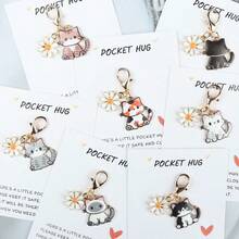 1件/7件/14件套可爱卡通猫咪雏菊钥匙扣套装，附赠“谢谢”和口袋抱抱励志卡片，时尚动物花卉吊坠，可挂在车钥匙和包包上，是送给家人和朋友的贴心礼物。 - 彩色 - 查看 17