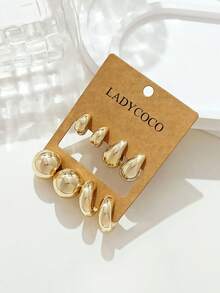 LADYCOCO 4 Pairs Elegant Gold Teardrop/Geometric C-Shaped Earrings Set, Suitable For Women - Suitable For Daily Wear And Gift Giving