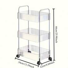 Multi-Functional Storage Cart, Design, Transparent Material, Suitable For Office, Bedroom, Bathroom, Kitchen Storage | Versatile Floor-Standing Metal Pipe Sliding Shelving Unit, Practical Storage Rack - Transparent - View 9