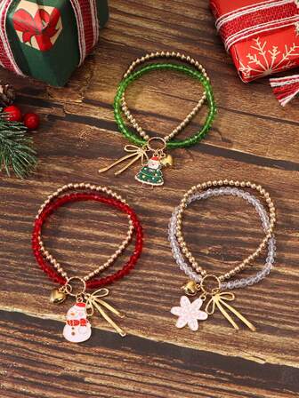 A Set Of Cute Colored Glass Christmas Tree Santa Claus Snowflakes With Bows And Heart-Shaped Pendants Is Perfect For Festive Wear And As A Holiday Gift