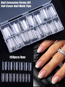 150 piezas Molde de extensión de uñas de arte - 15 diseños, puntas de uñas extensibles de cristal claro para uñas de gel y artificiales, PVC duradero, longitud larga, acabado brillante, perfecto para manicuras y pedicuras, suministros de arte de uñas, artículos esenciales de manicura, diseño de uñas elegante, uñas de alta calidad, uñas postizas, uñas falsas, uñas a presión, suministros para técnicos de uñas