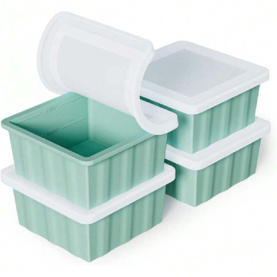 Silicone Freezer Tray For Soup Ice Cubes: 2-Cup Freezing Tray With Lid For Meal Prep - 4Pack Silicon Soup Portion Freeze Tray Make Stock Souped Ice Cube,24824137 - màu xanh lá - Xem 1