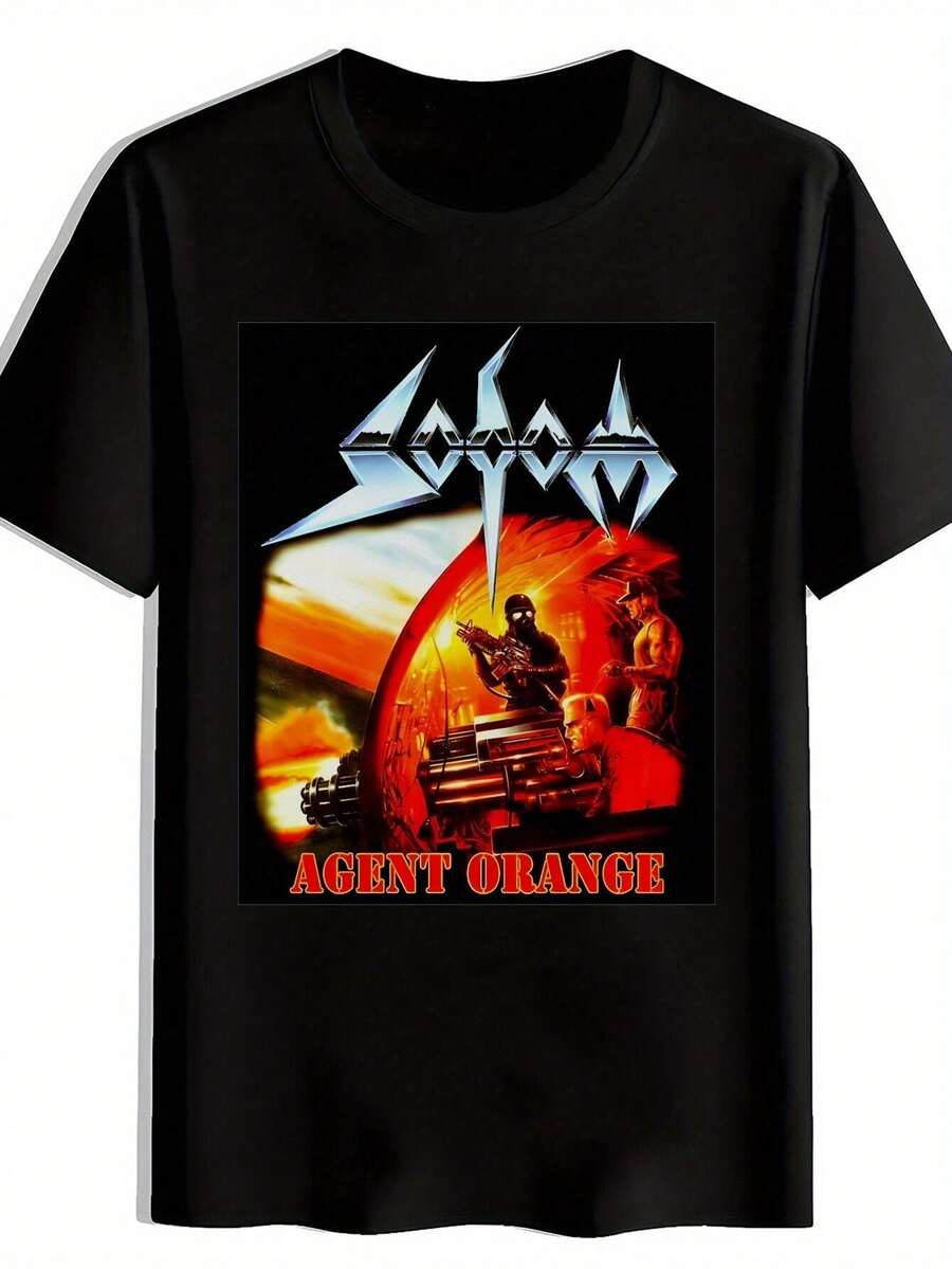 Men's Retro Rock Band Graphic T-Shirt - Short Sleeve, Crew Neck, Polyester, Casual Summer Top With Heavy Metal Band Design, Perfect For Travel, Beach, Vacation And Holiday Gifts, Beach Shirt - 黑色 - 查看 1