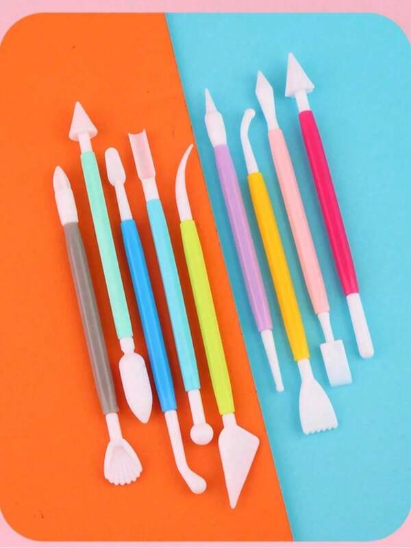 1 Set 9 pezzi Assortimento di colori Strumenti per la scultura in argilla polimerica, Strumenti di plastica a doppia estremità per la scultura in argilla, Coltello per la scultura in argilla morbida, Strumenti fai-da-te per principianti per realizzare, decorare e modellare torte e pani