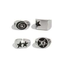 4 pièces/set Ensemble de bagues d'homme pentagramme - Argent - Voir 5