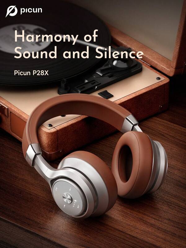 Picun PICUN P28X Wireless Headphones With 35-Hour Battery, Built-In Power Display, Double Diaphragm & Rotating Design, Low Latency For Travel/Fitness