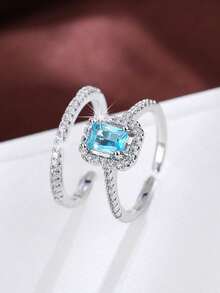 2pcs Gold-Plated Micro-Inlaid Cubic Zirconia Rings, Wedding, Engagement, Proposal Gift - Silver - View 14