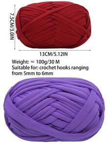1 pièce 100g Fil de t-shirt, 30m/pièce Fil élastique de tissu pour crochet et tricot DIY, fil épais pour bretelles, pour projets de couverture, tapis et décoration maison faits main au crochet
