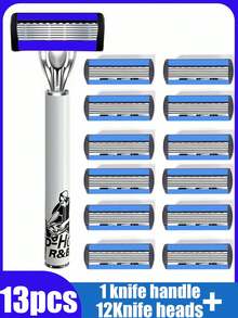 Men's Manual Safety Shaver, With 6 Layers Of Sharp Blades, Smooth Shaving, Ergonomic Manual Labor Knife Holder Design, Providing A Refreshing Shaving Experience. This Is A Men's Shaving Tool That Is Easy To Clean And Install, Affordable, And Durable.