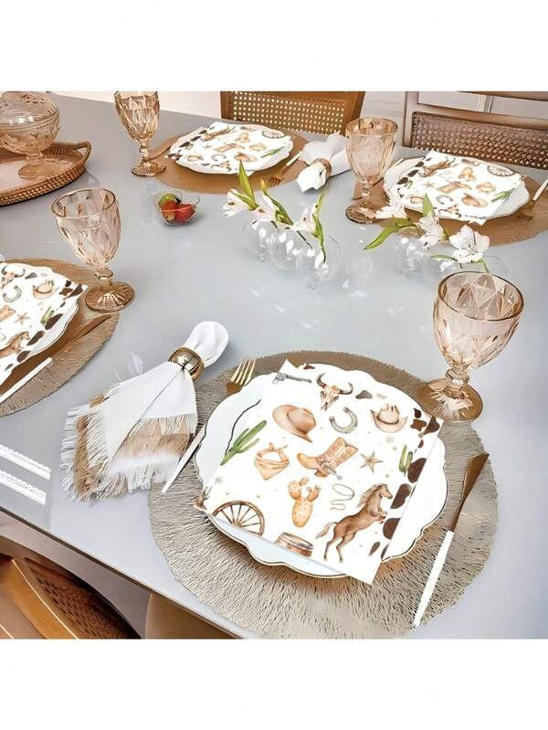 مناديل ورقية سميكة ناعمة ذات طبقتين بطباعة الغرب الأمريكي، مقاس مفتوح 33 سم * 33 سم، مناسبة لحفلات الزفاف والشاي وأعياد الميلاد والحفلات والزينة والمناسبات العطلات