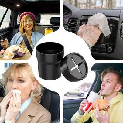 1pc Black ABS Car Trash Can, Car Storage Rack, Organizer Box, Car Interior Accessory, Can Be Placed In Cup Holder, Multifunctional Small Garbage Can Organizer Box, Durable And Odorless, Used To Store Car Trash, Coins And Other Small Items, Can Also Be Used As A Coin Box