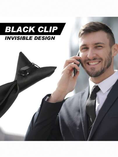 1pc Men's Tie Clip, 50cm Solid Color Polyester Necktie With Airplane Buckle, No Zipper, Suitable For Office Uniform, Wedding And School Occasions