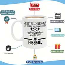 1 German (Football) Theme Mug With German Text And Phrases - 11oz Funny Spoof Gift For Fans, German Language Enthusiasts, Supporters - Hand Wash Only Coffee Mug, 2D Flat Surface - White - View 8
