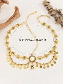 1 Phụ kiện dây buộc tóc thời trang kiểu Ả Rập màu vàng, tua rua đính kim sa, trang trí mũ đội đầu cho nữ, trang sức cưới cô dâu - Vàng - Xem 2
