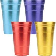 Arora 588628 - Juego de tazas de fiesta de metal, anodizado multicolor, azul, rojo, amarillo, morado, taza de aluminio para bebidas frías, juego de 4 tazas de 24 onzas, extragrande, 588628 - Cambio de color rojo-20 onzas - Ver 8