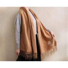 Custom Scarf With Fringe Trim, Embroidered Name/Initials/Phrase, Personalized Gift Woolly Scarf, Winter Scarf, Bulk Scarves, Personalized Shawl, Personalized Wrap, Cashmere Scarf, Woven Scarf, Winter Wedding, Wedding Scarf, Gift For Bride, Bridesmaid Proposal, Christmas Gift, Personalized Scarves - Multicolor - View 4