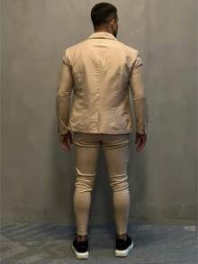 Men's Set Blazer Pants Slim Suit Formal Fashion - Beige - View 6