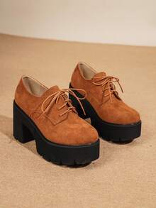 Giày đế xuồng buộc dây thường ngày cho nữ, phù hợp với mọi mùa - màu nâu - Xem 8