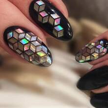Laser Geometric Nail Sequins In Metallic Tones - Ultra-, Iridescent Rectangle Nail Art Decorations Manicures And Crafts, Nail Art Accessories - PZ-YSSBX - 查看 5