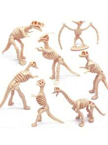 12pcs/Set Miniature Dinosaur Skeleton Model Toys (No Duplicates), Size Around 2-3 Inches, PVC Material, Soft Rubber , Realistic Jurassic Dinosaur Bone Fossils Including T-Rex, Stegosaurus, Triceratops, Pteranodon, Brachiosaurus, Ankylosaurus, Parasaurolophus, Suitable For 3-12 Years Old, Cake Topper Decorations (Random Color)