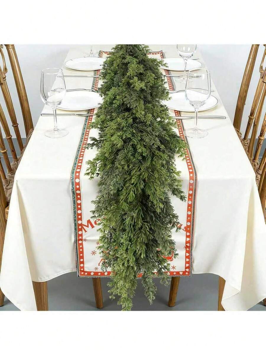 1pc Christmas Pine Wreath, Realistic Soft Thick Pine Branches, Artificial Green Faux Pine Wreath, Suitable For Fireplace Mantel, Indoor/Outdoor Holiday Party Home Decor, Bouquet, Tabletop Decor, Fall Decor, Autumn Home Decor, Faux Plants, Fall Decor, Bedroom Decor, Winter Home Decor, Christmas Decoration - Green. - View 1