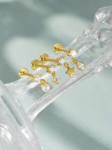 1 Piece S925 Sterling Silver Star & Water Drop Shaped Zirconia-Inlaid Flat-Head Threaded Nostril Piercing Stud, Suitable For Girls' Daily Wear And Party Occasions, And Also An Excellent Gift For Girlfriends, Mothers, And Sisters.