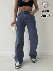 Plus-Size Women's Casual Basic High-Elasticity Straight-Leg Jeans, Suitable For All Seasons; Non-Stretch Fabric, Comfortable Material. Form-Fitting And Sexy, Perfect For Casual Vacations.