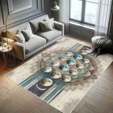 Retro Mid Century Abstract Pattern Rug On Ivory Background, Dark Orange And Reseda Green, 4' X 5' 5", Ideal For Bedroom, Dorm And Living Room - Kadet Biru dan Kulit Telur - View 7