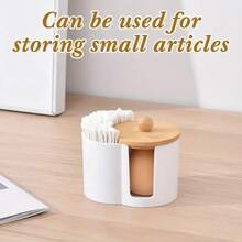 2-In-1 Cotton Swab & Makeup Pad Storage Box, Dual Compartment Bathroom Organizer, Space-Saving Vanity Tidy, Desktop Cotton Swab & Makeup Remover Pad Holder, Dual Hole Round Powder Puff Storage Box, Suitable For Bathroom, Bedroom, Dining Room, Living Room, Back To School (Random Style & Color) - Multicolor - View 9