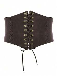 1pc Women's Renaissance Style Brown Artistic Adjustable Wide Waist Sash, Suitable For Halloween Party Or Daily Wear