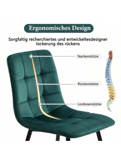 Dining Room Stoel (4 Pcs), Dark Green, Set Of Upholstered Backrest, Seat Made Velvet, Frame Metal view 5