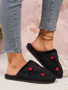 2025 New Winter Women's Slippers, Lightweight And Compact Indoor Home Slippers, Soft Bottom, Light And Comfortable, Plush Slippers, Cute And Multi-Color Optional, Eva Foam Bottom Solid Color Women's Home Slippers - 黑色 - 查看 4