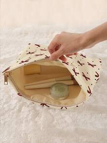 1 Túi đựng đồ trang điểm di động có họa tiết nơ in hai mặt, túi đựng mỹ phẩm du lịch có khóa kéo, túi đựng đồ vệ sinh cá nhân đa năng - Nhiều màu - Xem 4