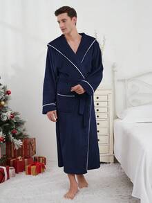 1pc Warm Thermal-Lined Double-Layer Hat, High-End Autumn/Winter Thick Soft Flannel Outerwear, Unisex Luxury Home Fluffy Cozy Robe For Men