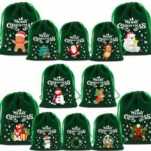 12pcs Christmas Velvet Drawstring Bags - Festive Red Candy Bags, Decorated With Santa Claus, Reindeer And Snowflake Patterns, Reusable, Suitable For Holiday Parties, Can Be Used For Packaging Candy, Jewelry And Small Gifts, Christmas Gift Bags - Multicolor - View 9