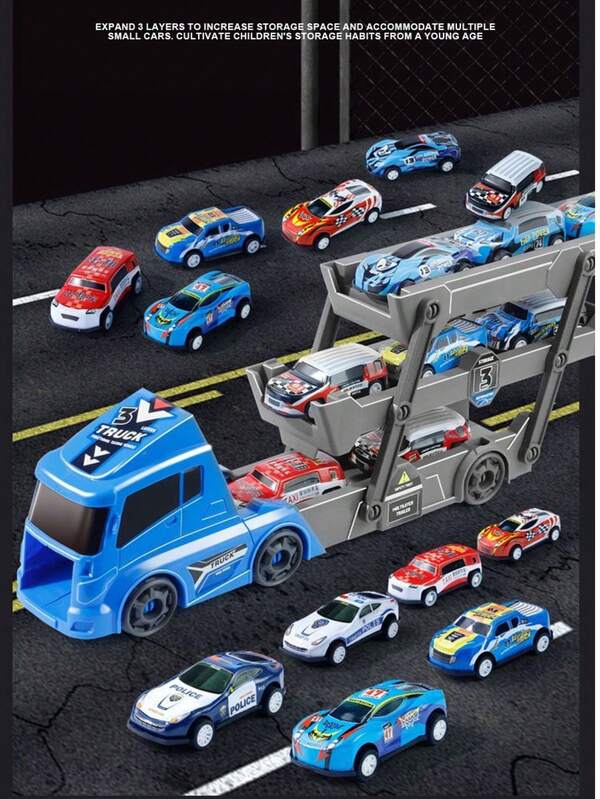 1 Set Juego de Lanzador de Camión Transformable, Incluye 3-6 Autos de Fundición, Tobogán Plegable, Diseño Transformable, Material ABS, Accionamiento Manual, Diversión Interactiva Familiar, Adecuado para Regalos de Fiesta Infantil, Cumpleaños, Navidad, Regalos de Pascua, Adecuado para Actividades y Suministros de Fiesta de Halloween y Navidad de Niños