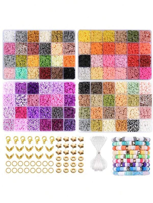 1 طقم من شرائح الطين الناعم 6 مم للحرف اليدوية لصنع الأساور والعقود والمجوهرات، يشمل خرز فاصل CCB، مشبك سحاب، حلقات قفز، خيط مطاطي، هدية للهوايات اليدوية، صندوق هدايا DIY من الطين الناعم