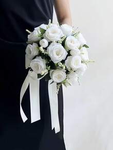 1 件全新人造白玫瑰花束，适用于婚礼、结婚、摄影、客厅装饰、新娘花束配饰