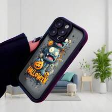 Cubierta de teléfono con diseño de Halloween, color negro, estampado de zombi divertido con calabazas y texto HALLOWEEN, ideal para fiestas temáticas y temporada de Halloween Para la colección de manzanas Galaxy s25 - Negro - Ver 3