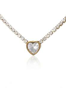 1 pieza Collar con colgante de corazón de acero inoxidable con circonita para mujeres, cadena clásica simple, colgante de ágata roja en forma de corazón, collar de clavícula elegante, joyería de celebridad de internet