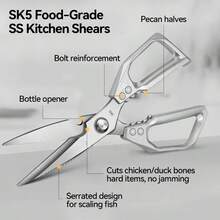 1把重型不锈钢厨房剪刀：多用途，可用于切割鸡骨、肉类和蔬菜——锋利、耐腐蚀，符合人体工程学手柄——非常适合家庭、餐厅、户外活动（烧烤、露营）和肉店使用——理想的礼物，家禽剪刀 - 彩色 - 查看 6