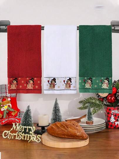 3pcs/1pc Christmas Santa Claus Embroidered 40*75cm Towel Set, Soft Absorbent Non-Shedding Bath, Face, Home, Bathroom Decor, Outdoor Pool Towel, Adult High-End Home Use Quick Dry Hair & Face Towel, Excellent Christmas Gift
