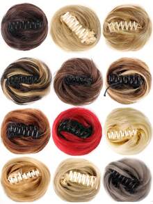 迷你爪夹凌乱猫耳发髻接发假发配件高髻发片适合女孩 1 件 - 彩色 - 查看 8